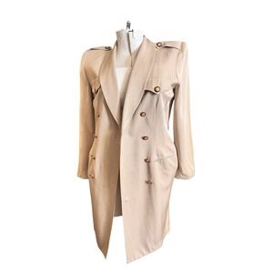 Vintage Love Story New York Beige Double Breasted Trench Dress Petite Size 8
